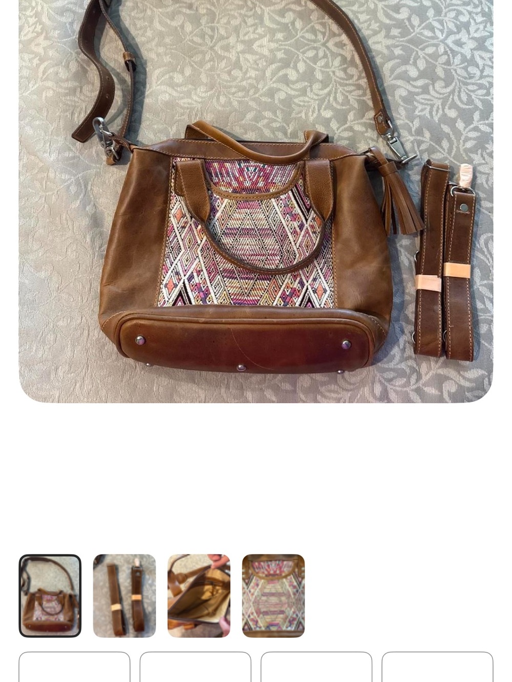 Stylish Brown Leather Shoulder Bag with Pink Patterned Panel